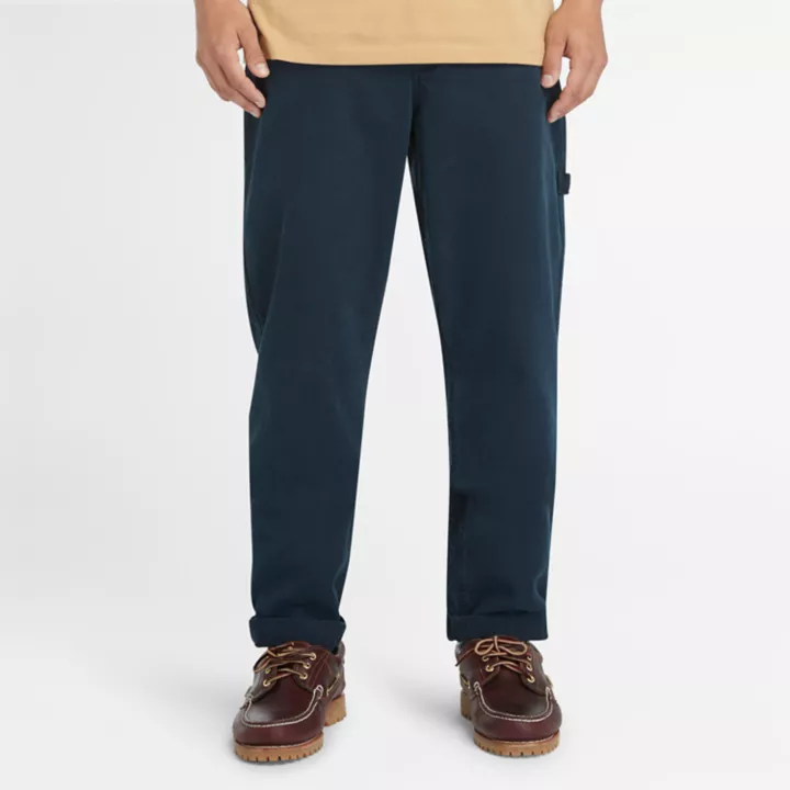 Pantalon charpentier stretch en toile lavée pour homme en bleu foncé