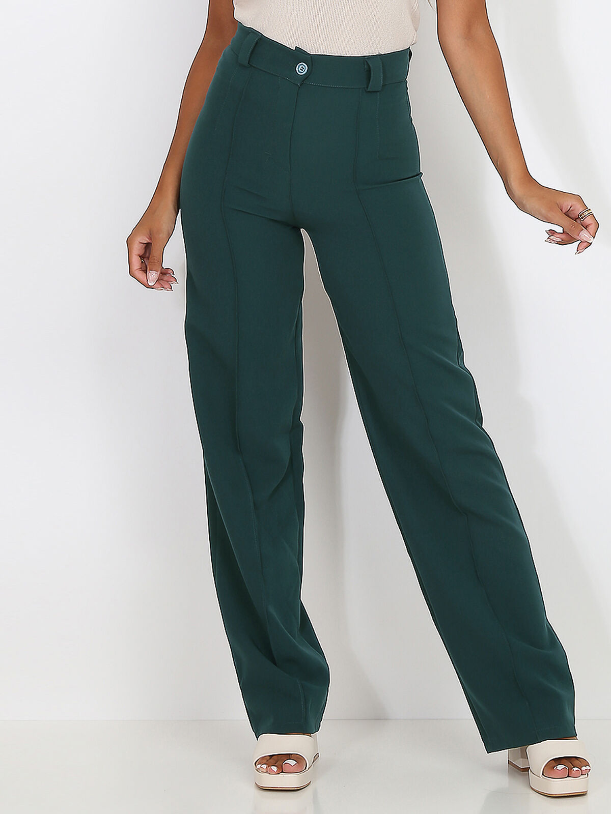 Pantalon à taille haute évasé- Vert foncé