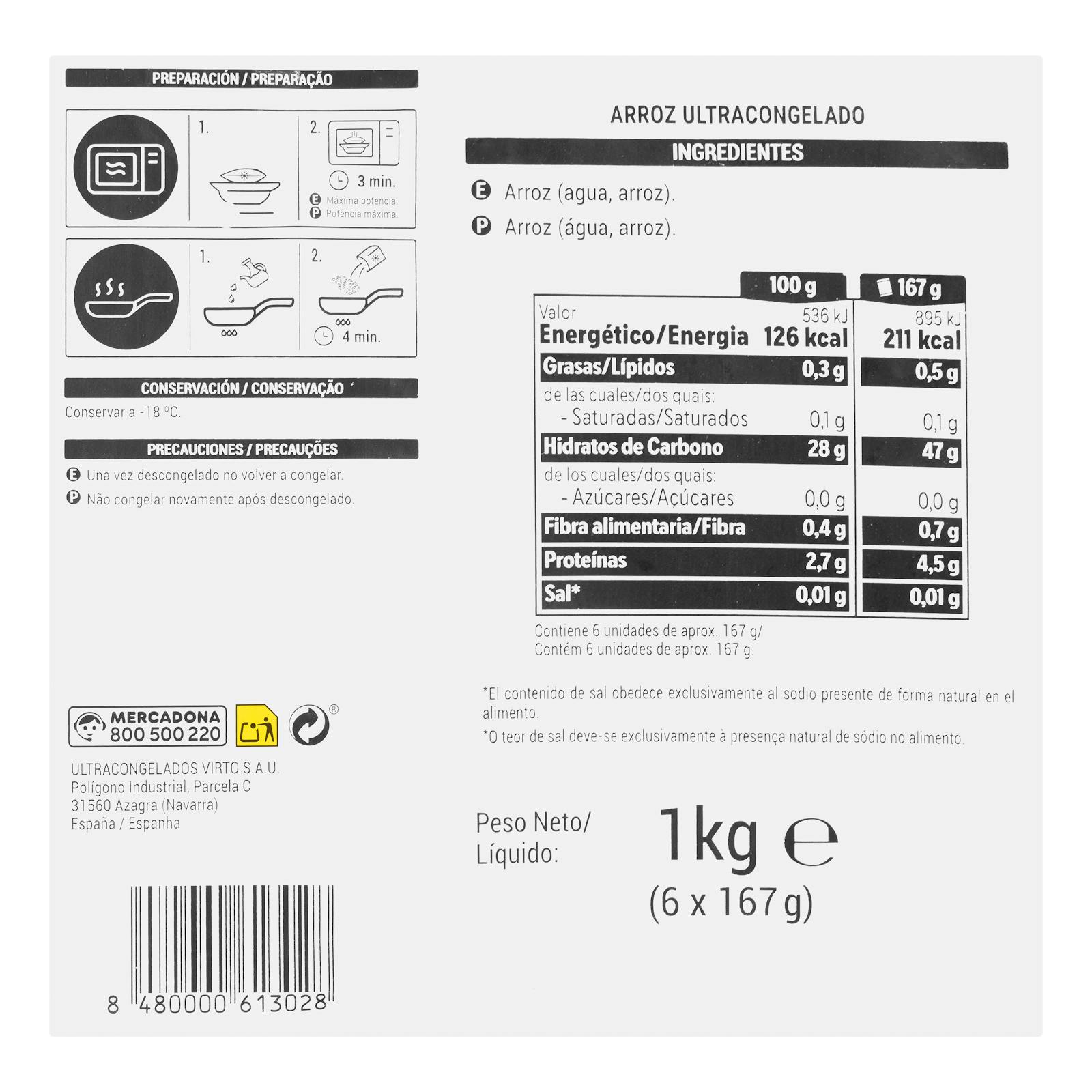Riz ultra-surgelé au micro-ondes Hacendado