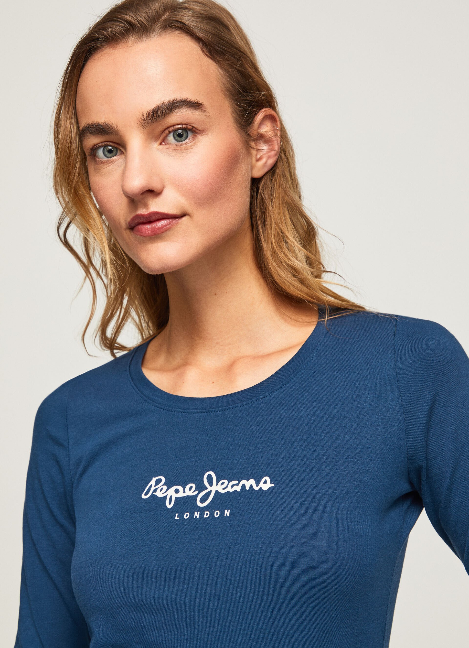 CAMISETA DE ALGODÃO DE MANGA LONGA - azul marinho