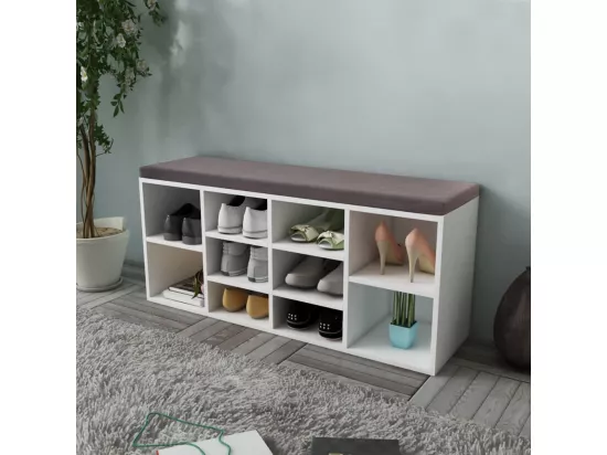 Banc de rangement à chaussures 10 compartiments Blanc