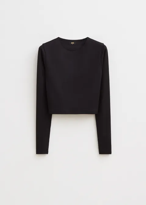 T-shirt cropped clean zwart (ZWART)