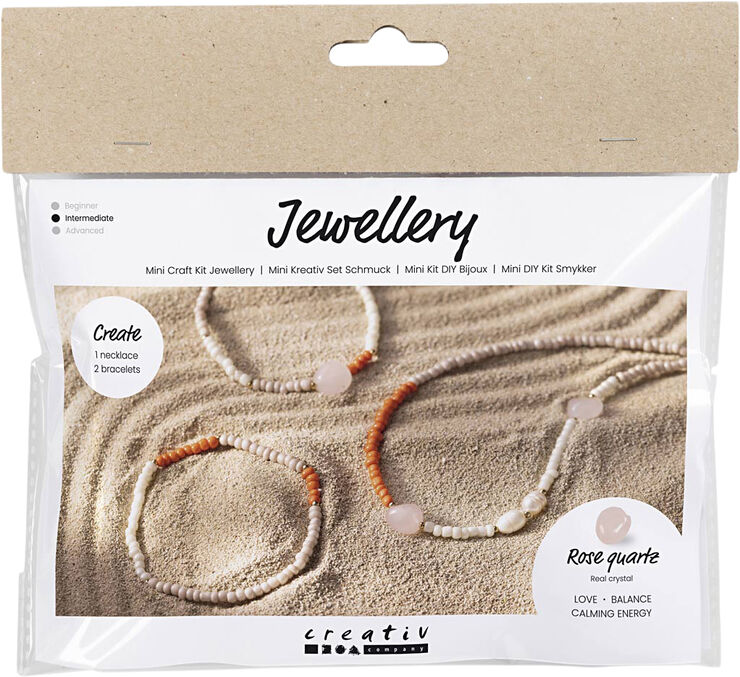 Creativ Company Mini DIY Kit Smykker, Rosakvartshalskæde og -armbånd
