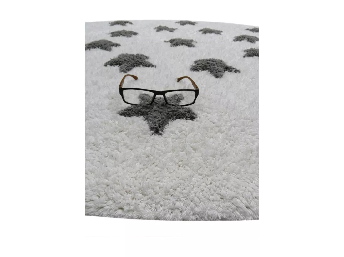 Tapis enfant Ø140cm rond fait main en coton blanc ETOILE