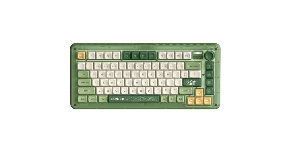 IqunixZX75 Camping Wireless Mechanical Keyboard, gaming toetsenbord  (Groen/oranje, US lay-out, IQUNIX Moonstone, RGB leds, 75%, Hot-swappable, Double-shot PBT, 2.4GHz | Bluetooth 5.1 | USB-C)