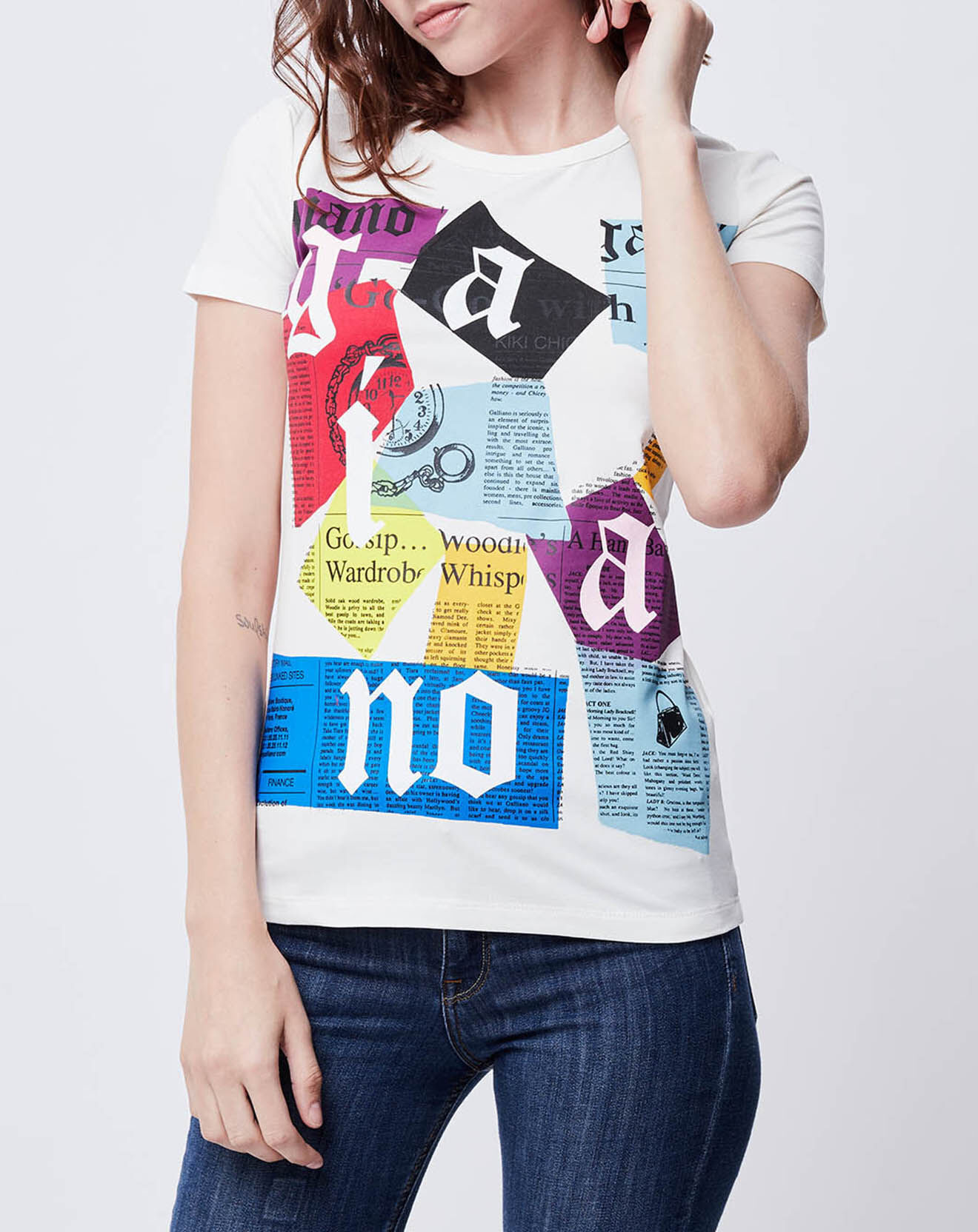 John Galliano T-Shirt imprimé blanc cassé/multicolore