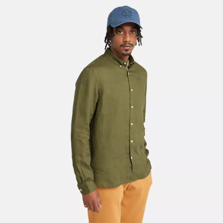 Chemise en lin Mill Brook pour homme en vert foncé