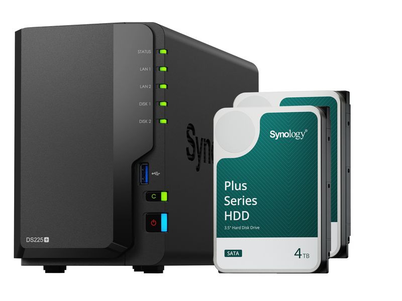 Synology NAS DiskStation DS225  2-bay HDD 8 TB NAS mit zwei Laufwerkschächten