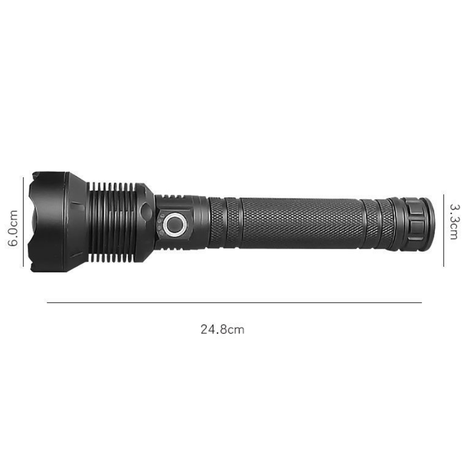 500LM LED Aluminium USB Taschenlampe mit 3 Leuchtmodi   Handschlaufe IPX-6 - Schwarz