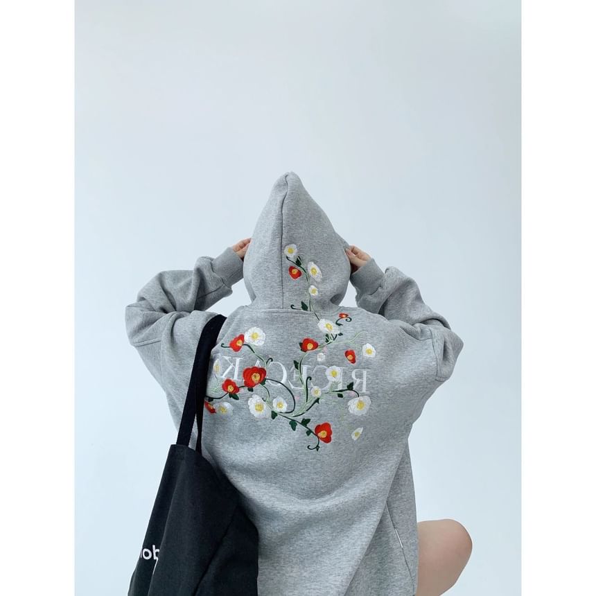 Cafamo - Fleecegevoerde hoodie met bloemenborduursel