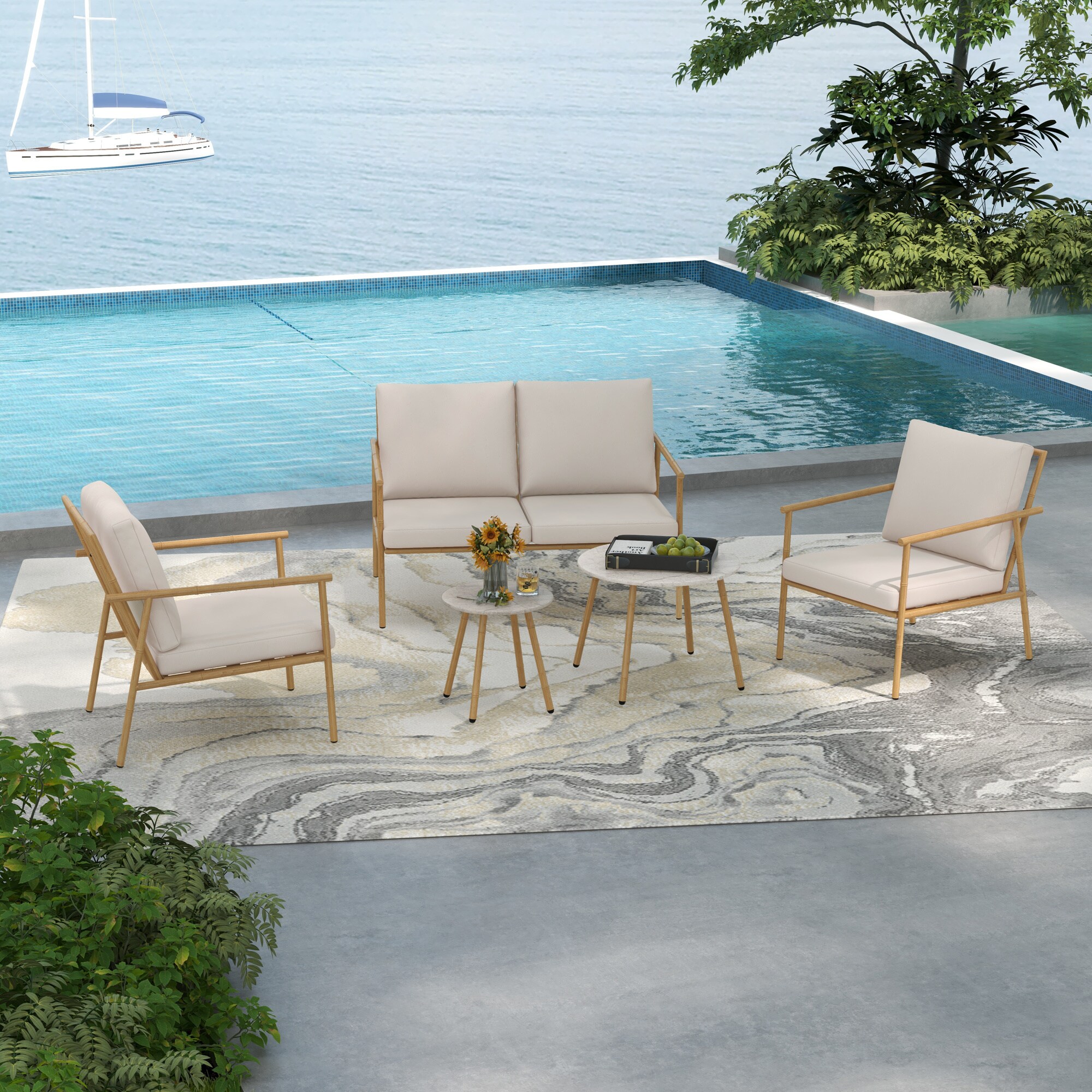 Outsunny Sitzgruppe mit Sitzkissen weiß 122L x 78B x 83H cm