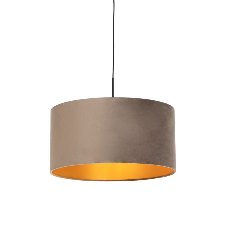 Hanglamp met velours kap taupe met goud 50 cm - Combi