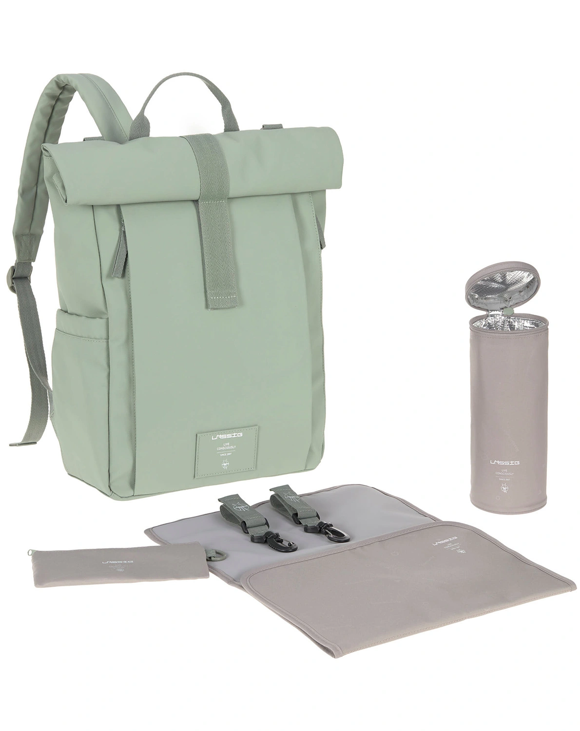 Wickelrucksack ROLLTOP UP (29x14,5x42) in silver green
