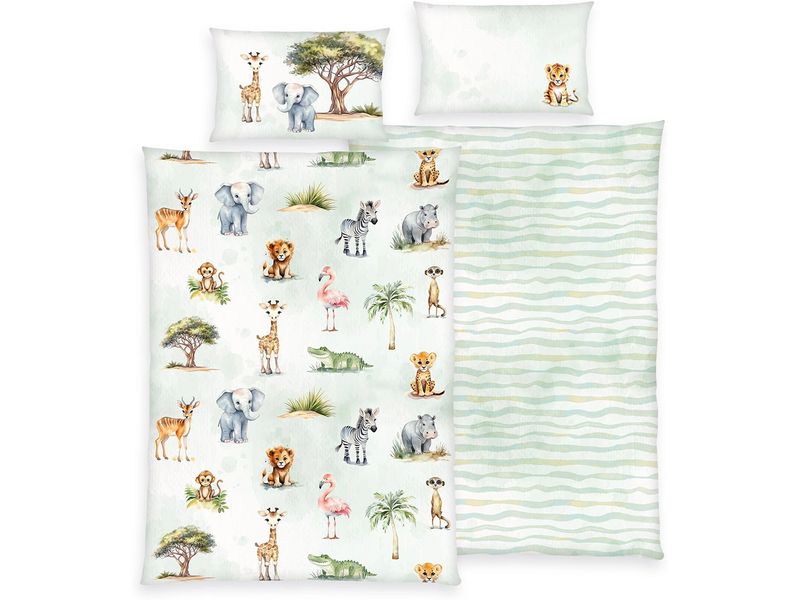Herding Kinder Bettwäschegarnitur Safari, 40/60 100/135 cm Bettwäsche-Set für Kinder aus 100% Baumwolle