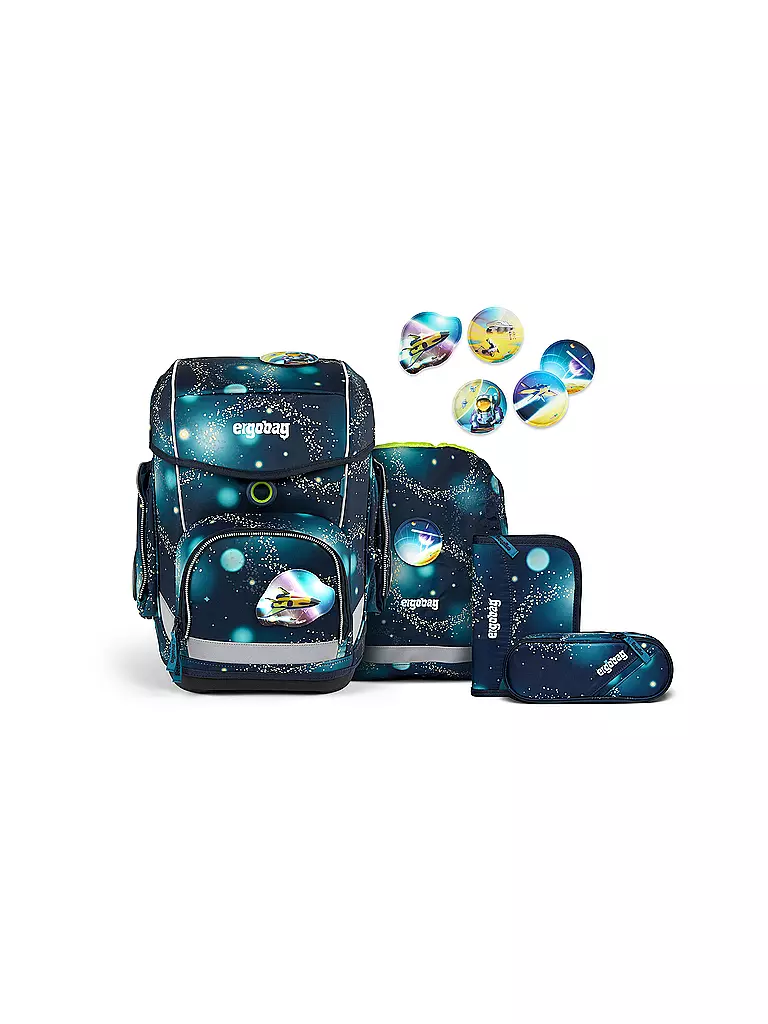 ERGOBAG Schultaschenset 5tlg CUBO Galaxy Glow - RaumfahBär  dunkelblau