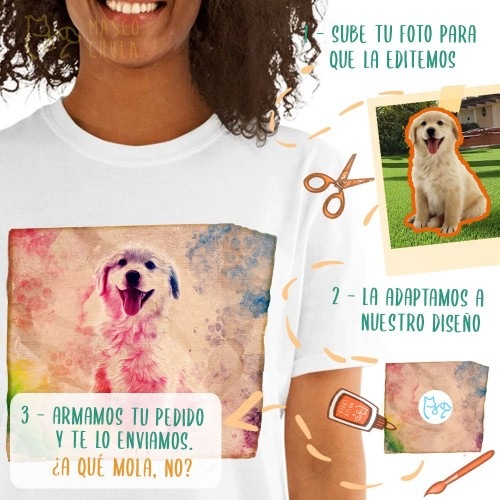 Camiseta feminina Mascochula de lona personalizada com seu animal de estimação, azul marinho.