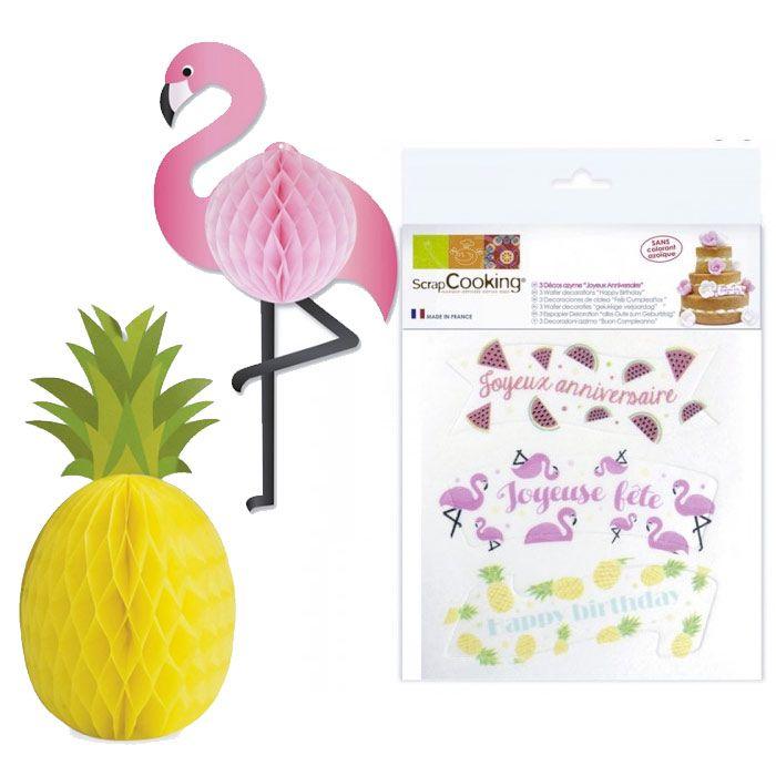 Kit anniversaire Tropical - décors azyme et boules alvéolées Youdoit