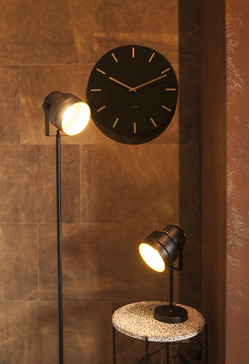 Wall clock Charm black steel with gold battons