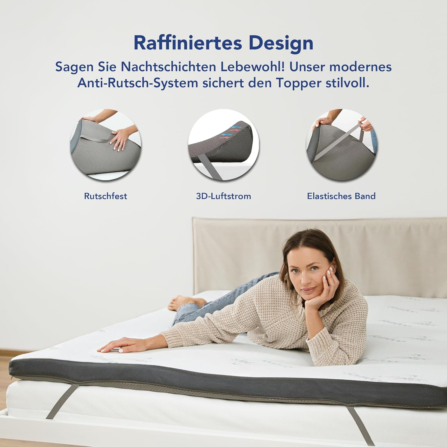 MKS.® Gel Topper 180x200 cm, H3 Matratzentopper mit 7 cm Gel-Memory-Schaum, KomfortKissen Matratzenauflage mit 3D-Luftstrom, Viskoelastische Matratzenauflagen mit abnehmbarem Bambusbezug