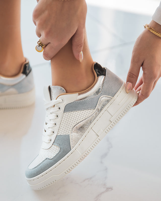 Basket femme blanche et bleue jeans - Paula