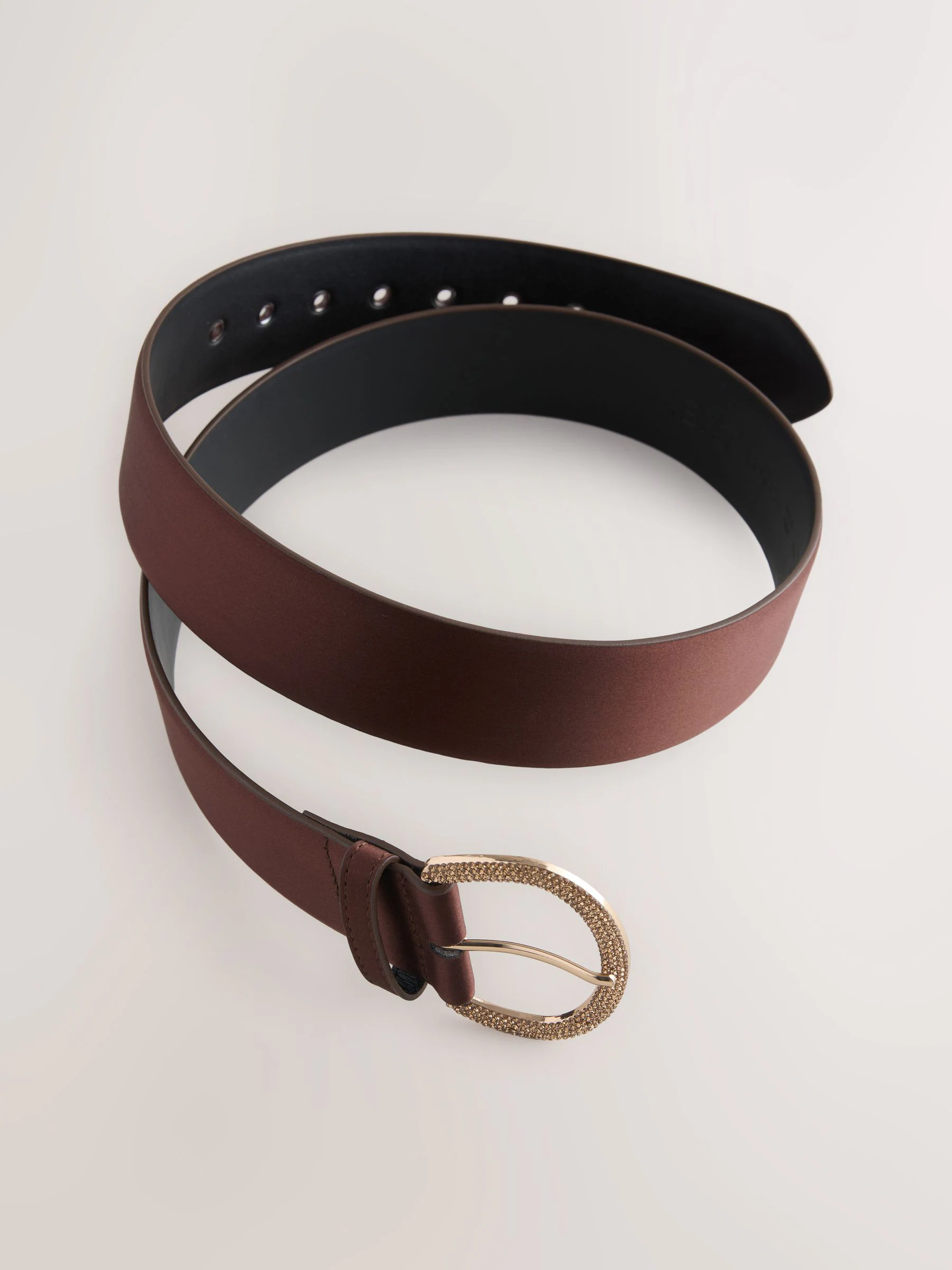 Chocoladebruin - Satin Belt with Diamante Buckle