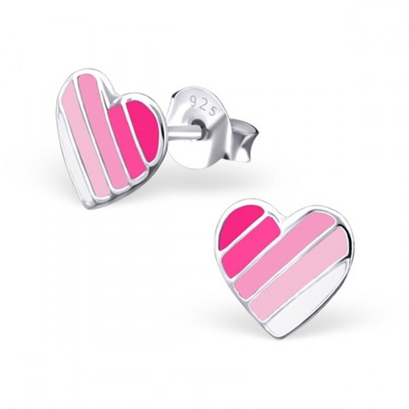 Boucle d'oreille coeur rose en argent 925/1000