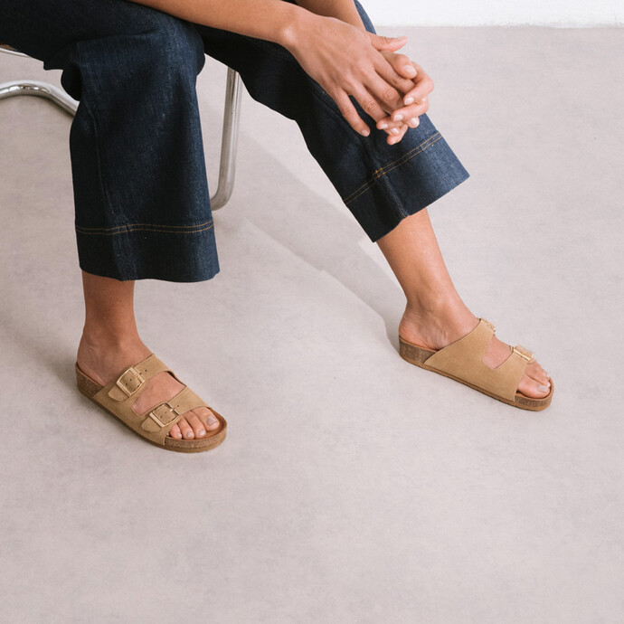 Mules à brides  en croute beige