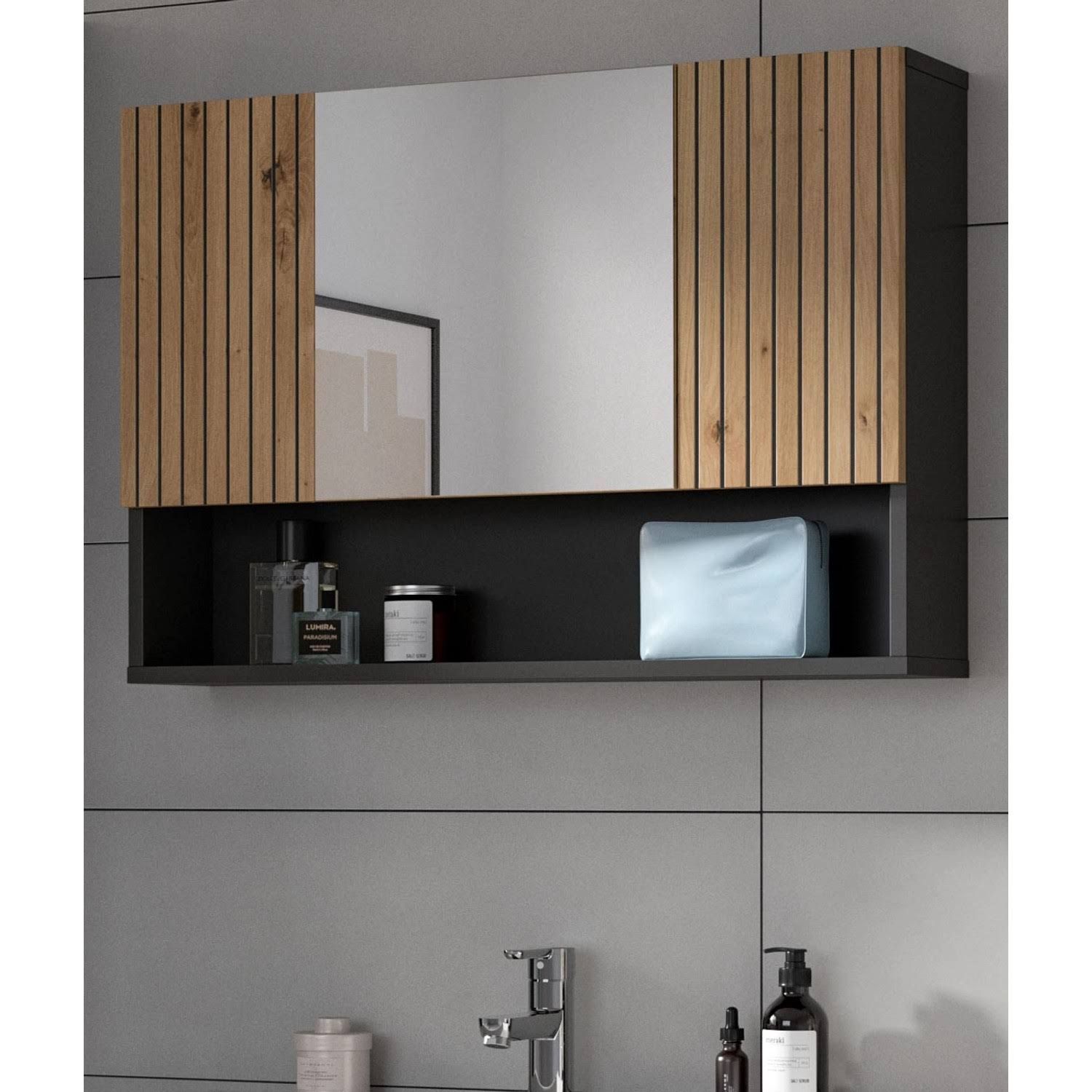 Inn.Furn Badezimmer Spiegelschrank Livia in Eiche und grau 80 x 55 cm