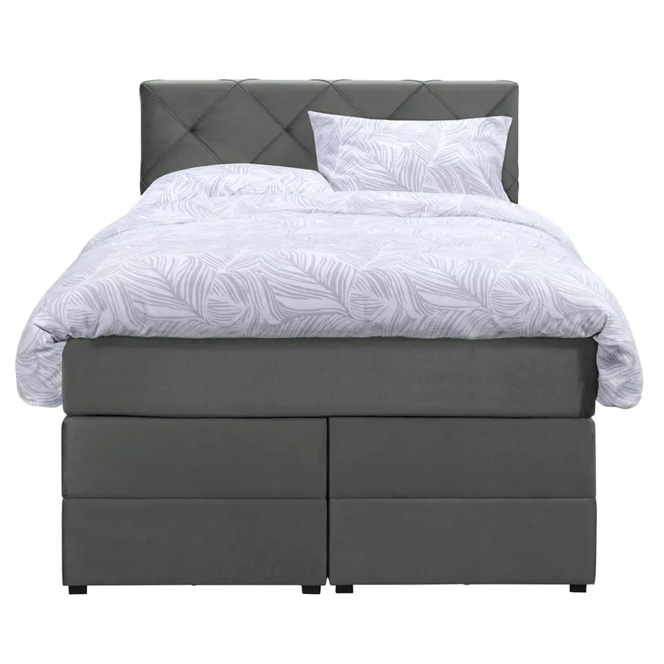 Boxspring met opbergruimte Liv geruit - grijs - 120x200 cm