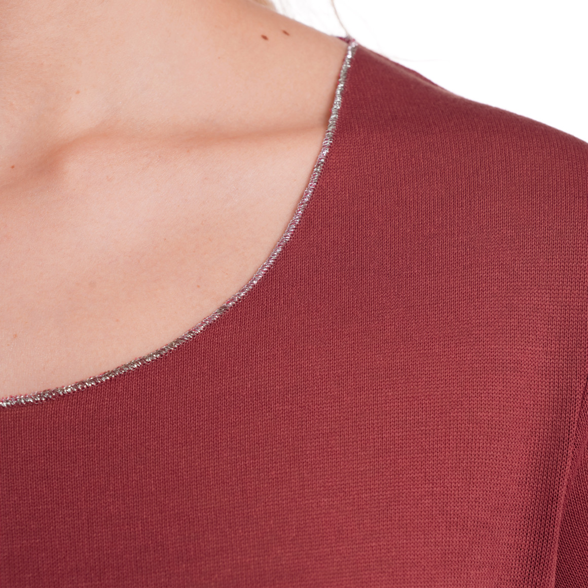 Gina Collection Damen T-Shirt mit glänzender Abschlussnaht dunkelrot