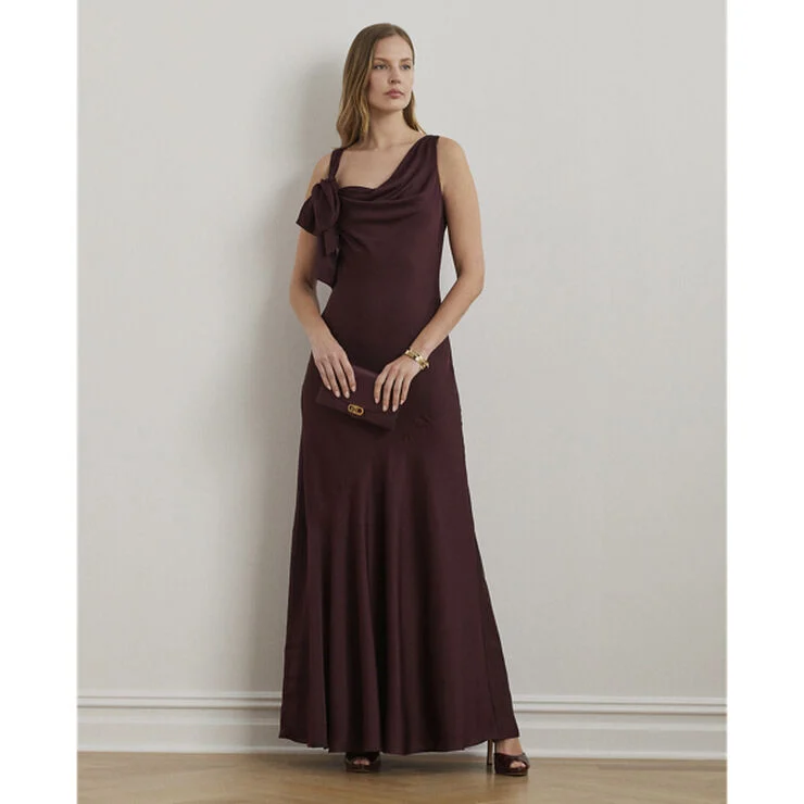 Lauren Ralph Lauren FTHRWT CHARMEUSE-GOWN Pinot noir