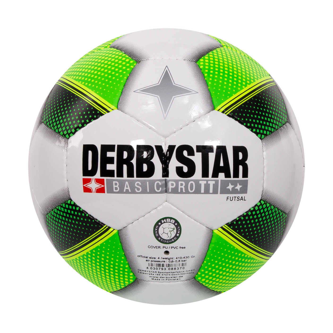Derbystar Futsal Basic Pro TT Zaalvoetbal Maat 4 Wit Groen Zwart