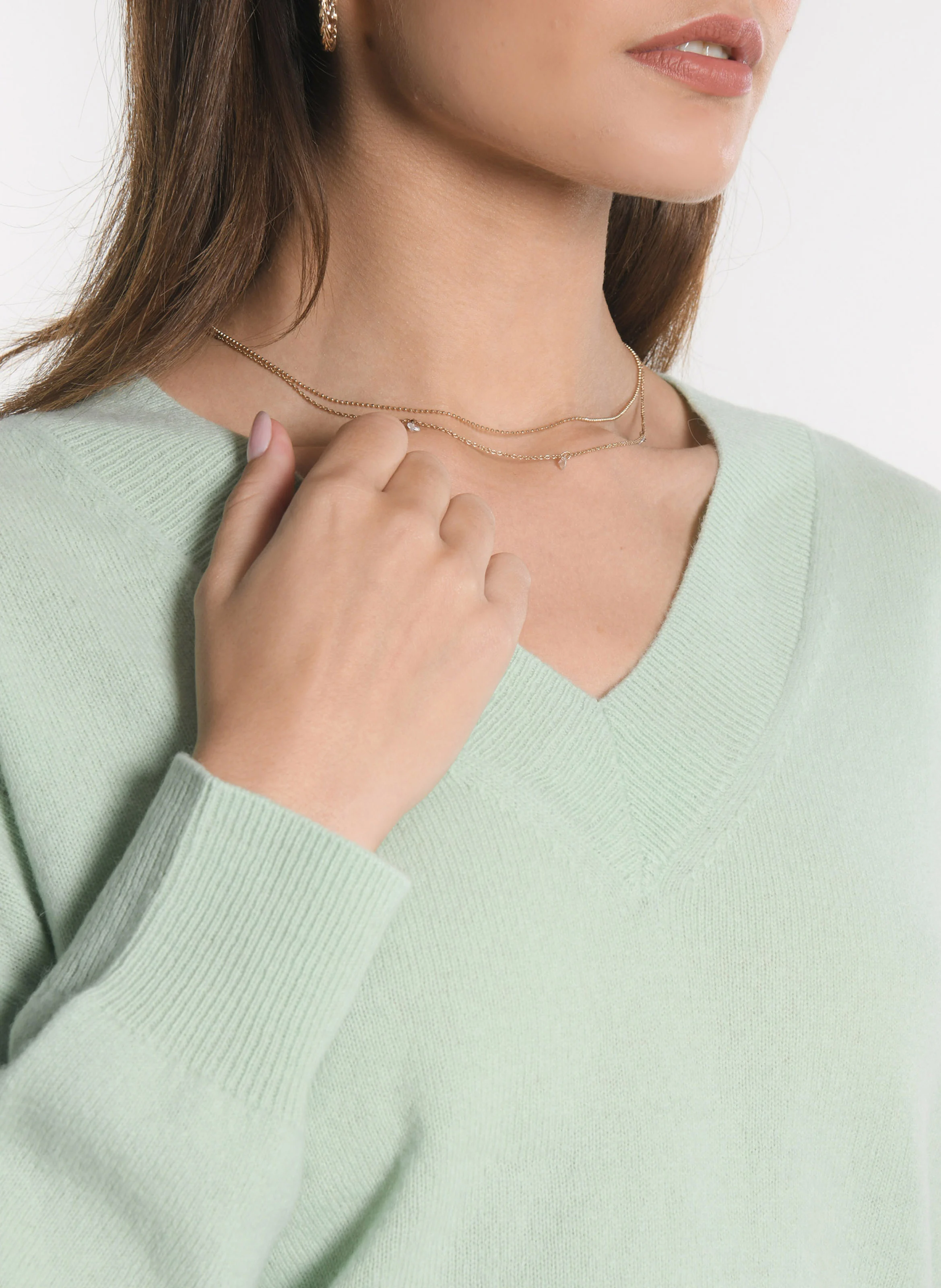 ANITA - Pull ample col V en laine et cachemire | Vert