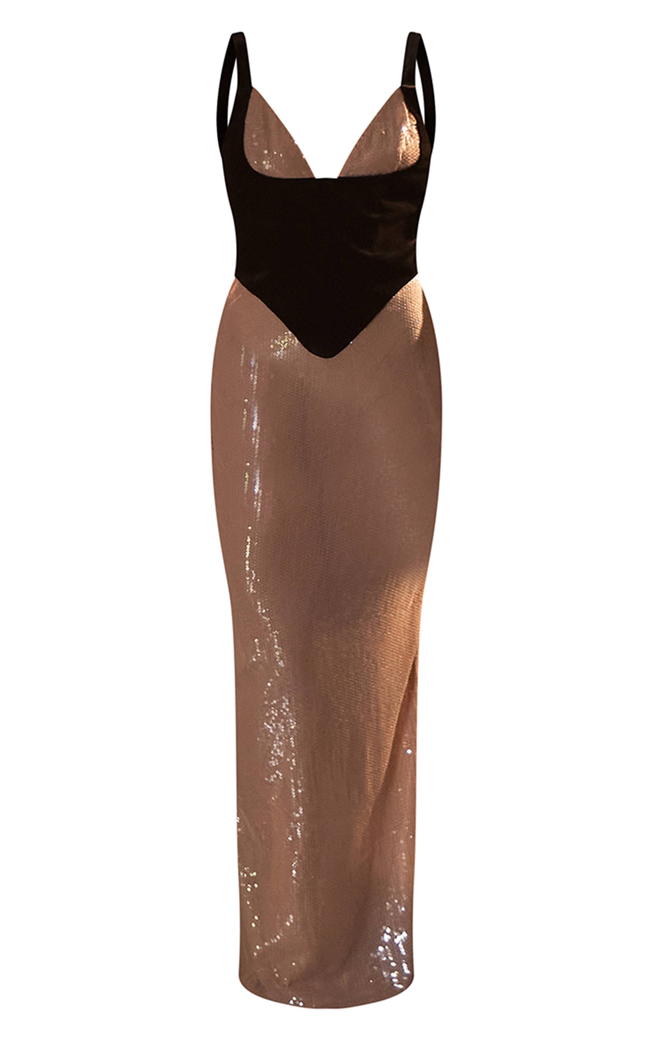 Nude Robe Maxi Corset En Velours À Contraste De Paillettes Plt Label
