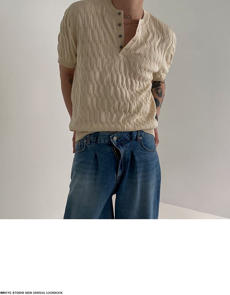 GRAYCIOUS - Henley-top met kabelmotief en elleboogmouwen
