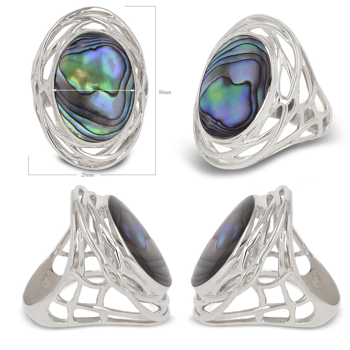 Bague Nid d'Argent 925 avec Nacre Abalone | Aden Boutique