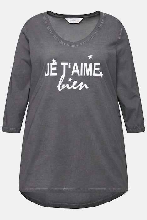 T-Shirt, cold dyed, Statement-Druck, V-Ausschnitt, 3/4-Arm