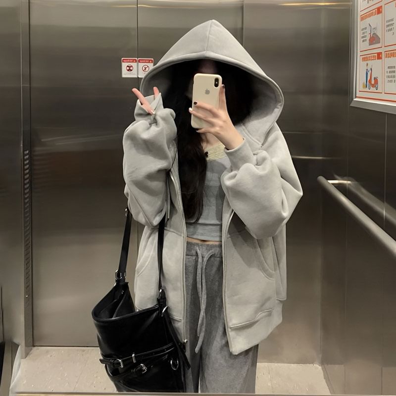 Hazie - Effen oversized hoodie met rits