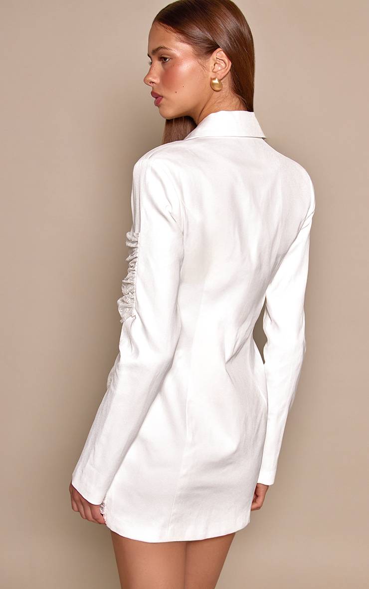 Blanc Robe Blazer À Détails En Dentelle