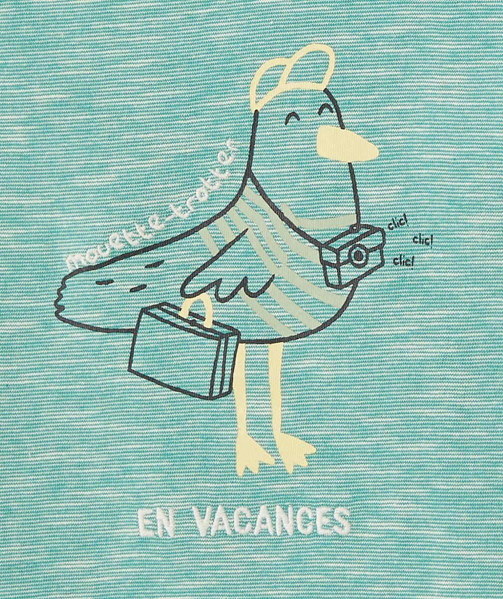 T-SHIRT GARÇON VERT EN COTON BIO AVEC IMPRIMÉ MOUETTE
