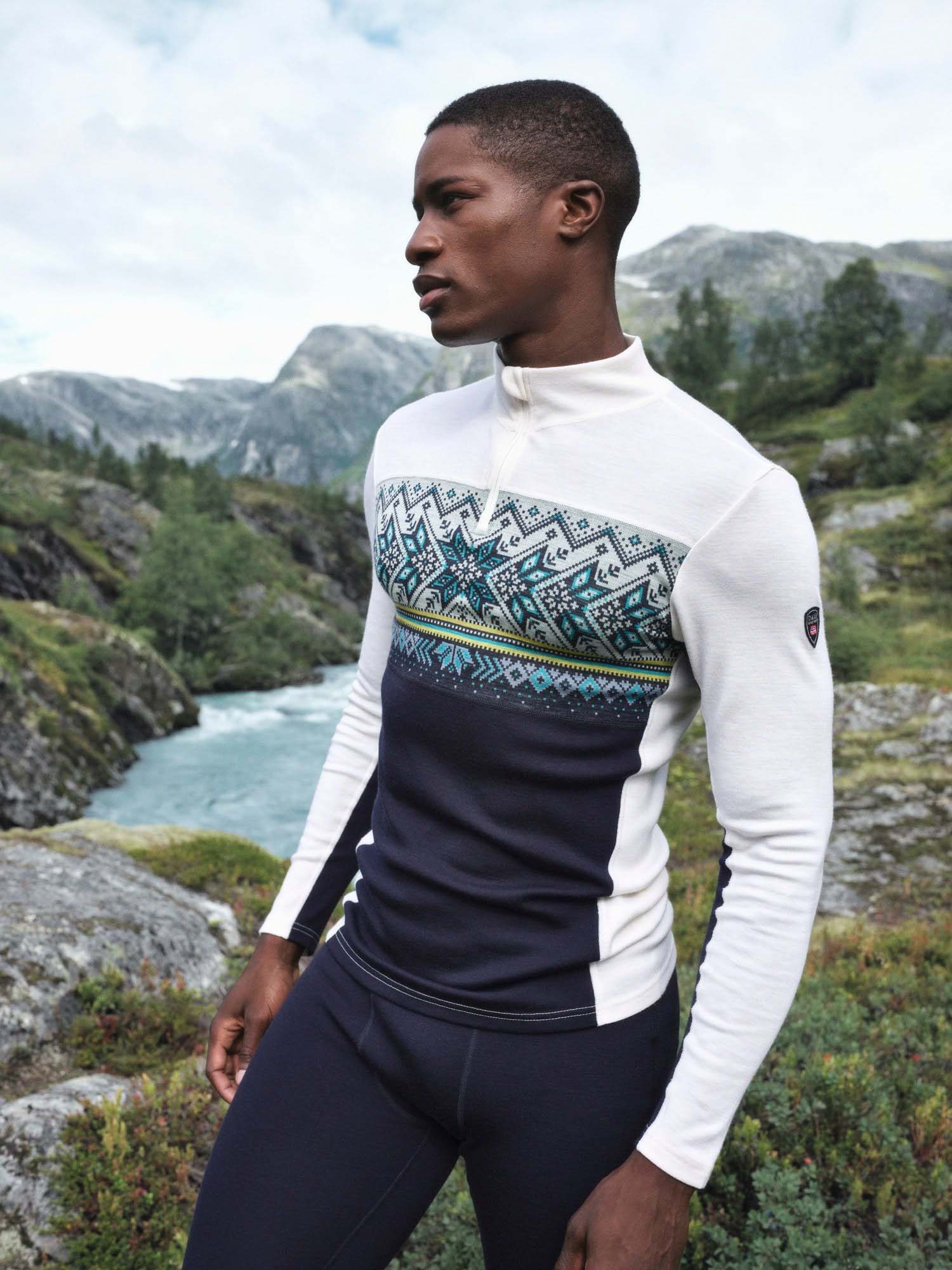 Vail Baselayer Half Zip Herre Navy/Offwhite