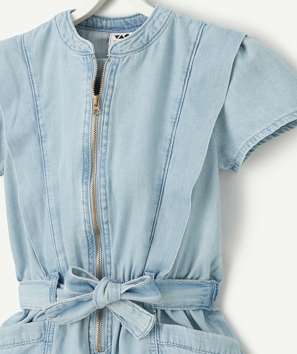 combishort fille en denim bleu léger low impact
