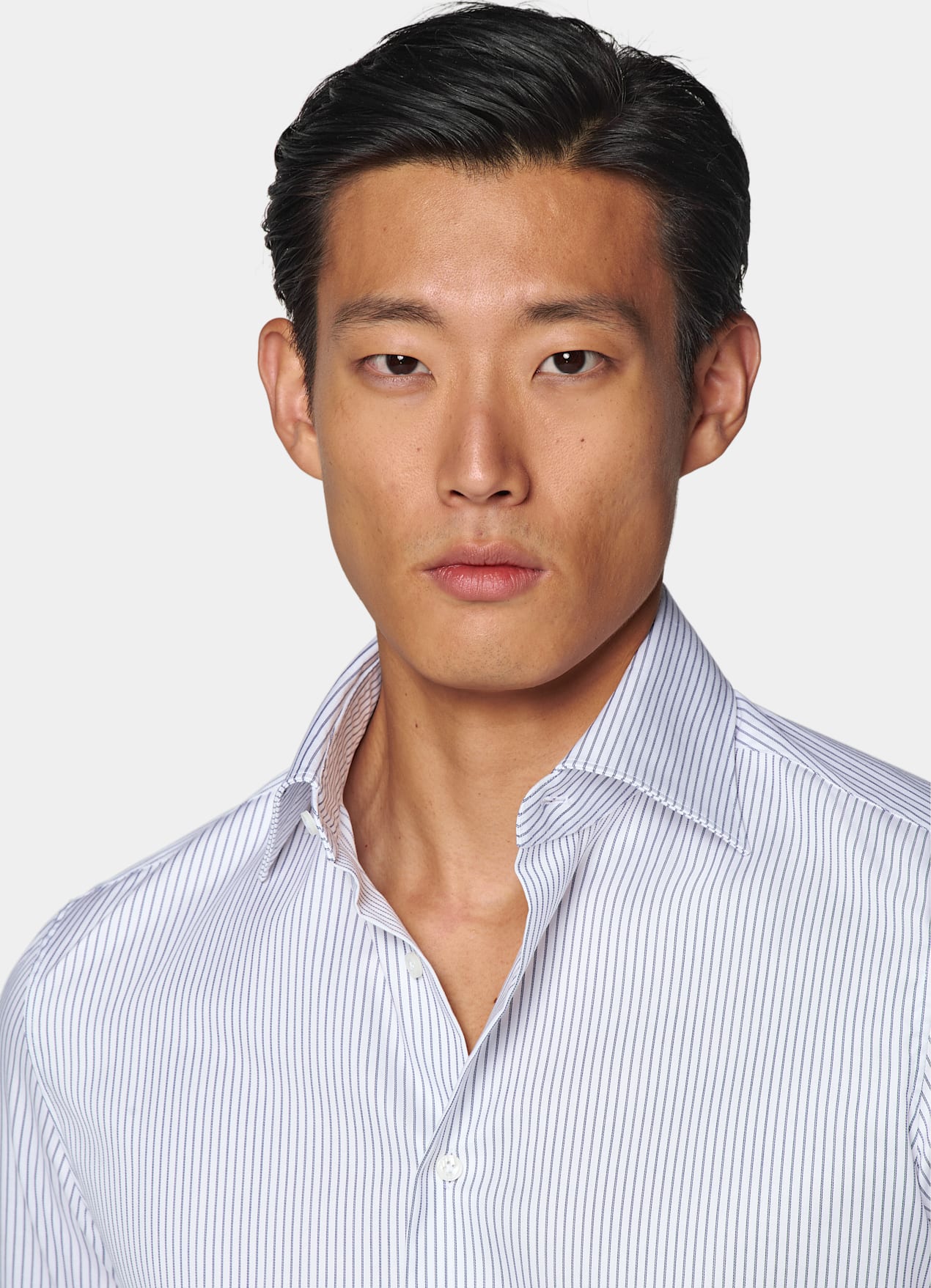 Chemise coupe ajustée en twill bleu marine à rayures