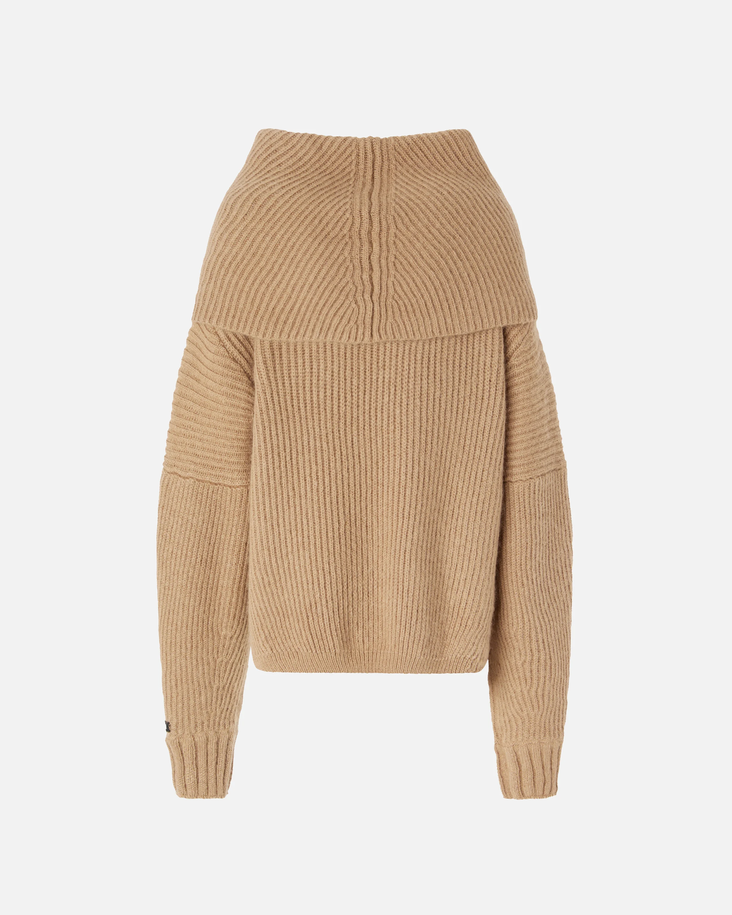 Pull côtelée à large col rabattu | Beige