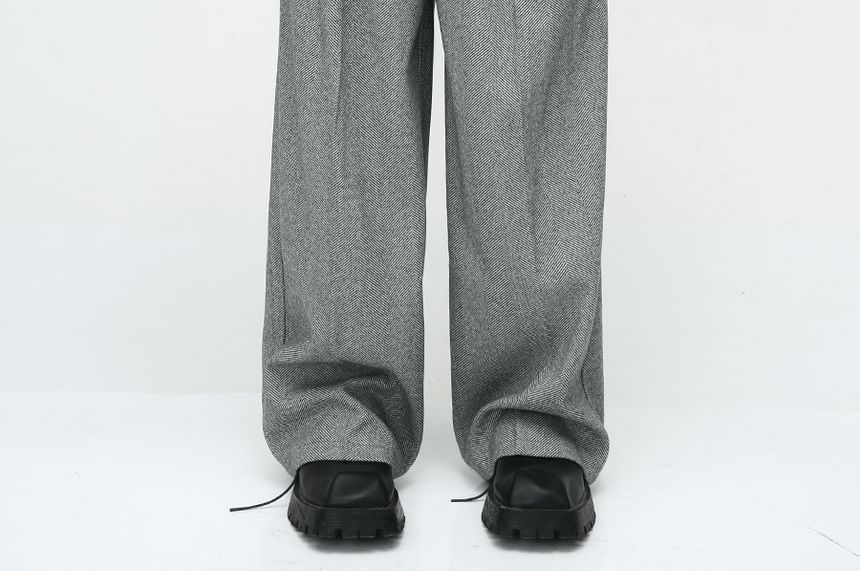 FAERIS - Dubbelrijs effen blazer / Hoge taille wijde broek