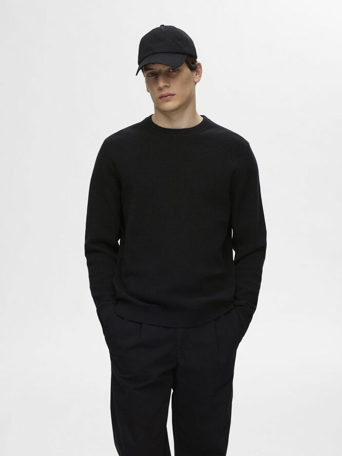 Selected Homme SLHROSS LS KNIT STRUCTURE CREW NECK Black