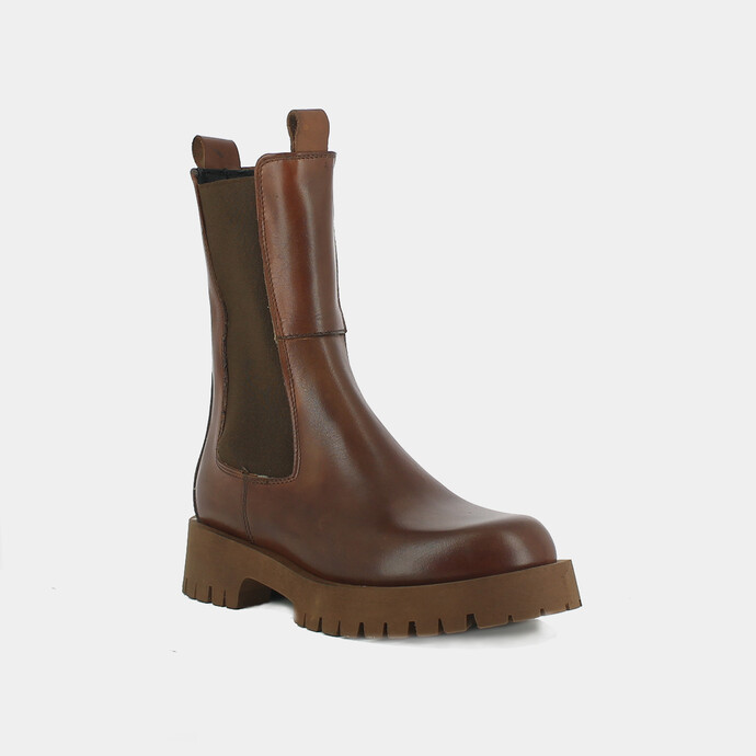 Bottines à plateformes  en cuir cognac