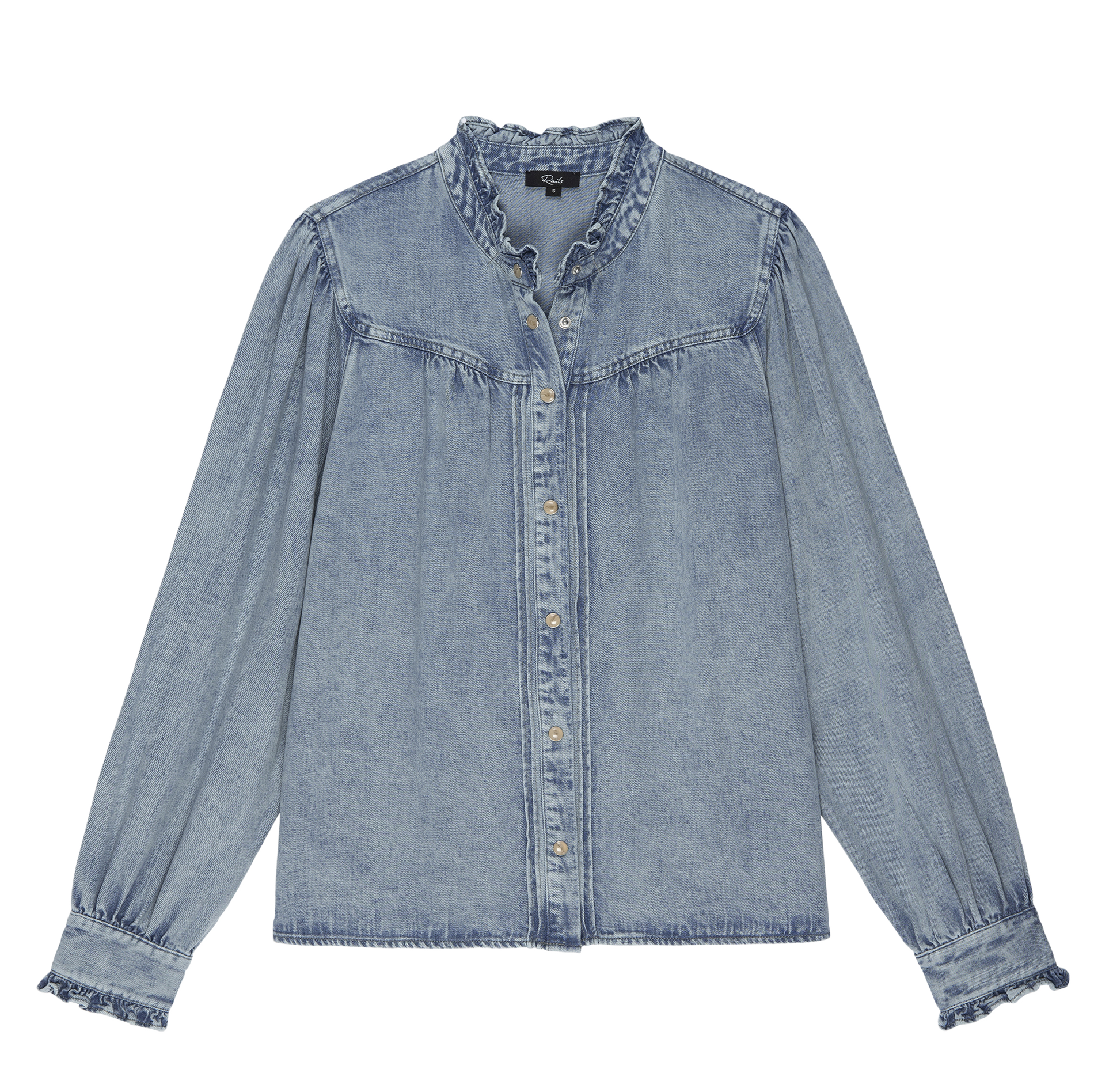 ALANNA - Chemise col rond à volants | Bleu