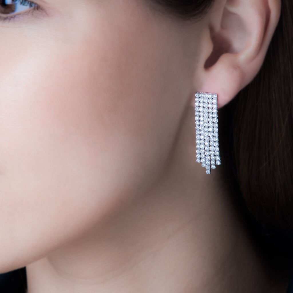 Boucles D'oreilles Pendantes Clavie Argent Blanc Oxyde De Zirconium