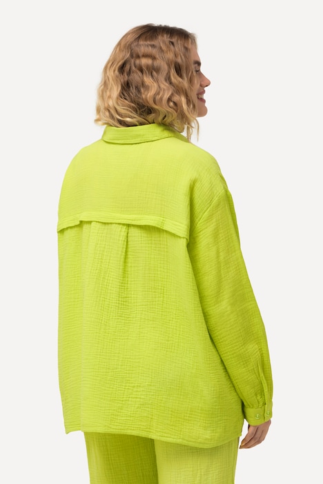 Musselin-Hemdbluse, Oversized, Hemdkragen, Langarm